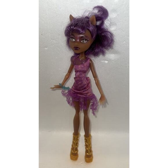 Mattel Other - Monster High Doll Clawdeen Wolf Haunted Getting Ghostly Purple Dress Gold Shoes